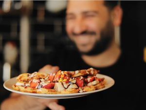 Waffle (not the vegan one pictured). at Waffle House  in Bergen