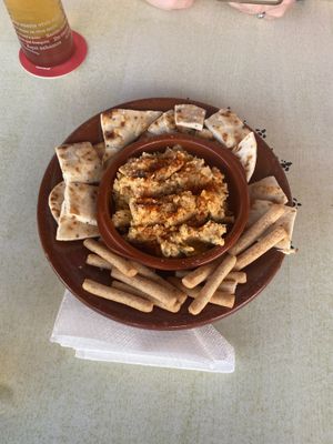 Gorgeous homemade hummus at The Funky Buddha Bistro in Lanzarote