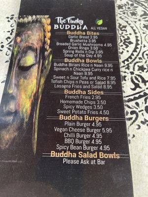 The menu   at The Funky Buddha Bistro in Lanzarote