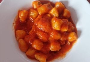 Homemade Gnocchi in a really rich tomato sauce at The Funky Buddha Bistro in Lanzarote