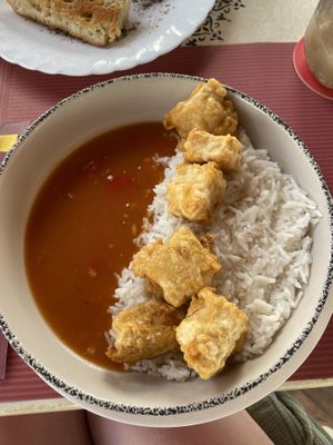 Sweet and sour tofu and rice.   at The Funky Buddha Bistro in Lanzarote