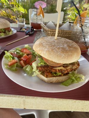 Vegan cheese burger   at The Funky Buddha Bistro in Lanzarote