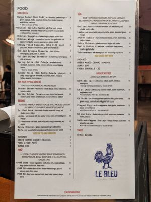 Menu at Le Bleu in Austin