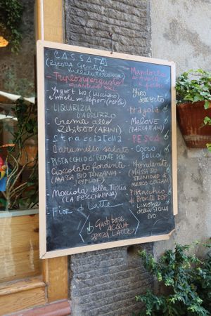 Menuboard. at Picchio Gelateria Naturale in Bracciano