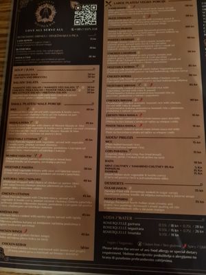 Menu at Namaste Bistro in Zagreb