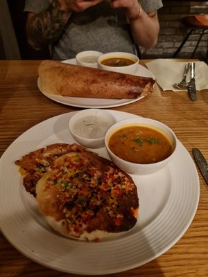 Starters of dosa (back of pic) and uttapam (pancake) at Namaste Bistro in Zagreb