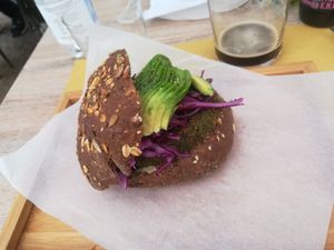 Vegan burger with hummous and avocado  at Bgood in Milan