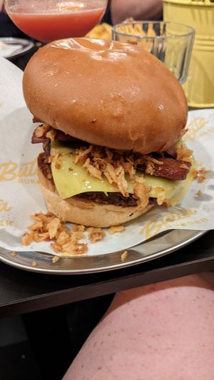 Vegan truffle beef with garlic mayo, crispy onions and THIS! isn't bacon pieces at Butta Burger in Edinburgh