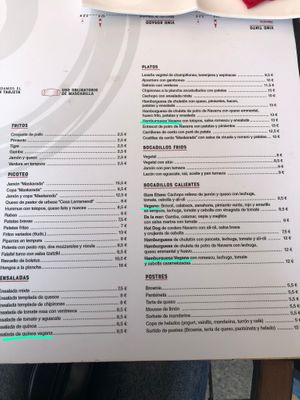 La carta at Gure Etxea in Pamplona