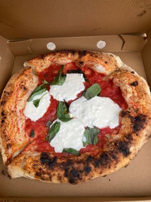 Margherita with vegan cheese (it was less melted but I left it in the box a while) at Dough Eyed in York