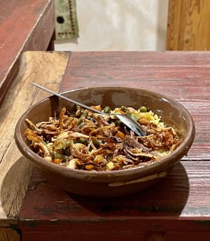 Veggies with yellow Dahl   at Roots Kushary in Dahab