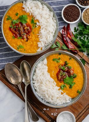 Dal rice vegan dish at India Curry House in La Fortuna