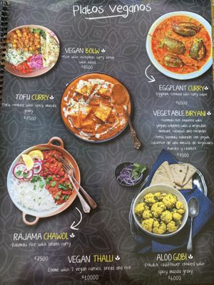 Vegan menus   at India Curry House in La Fortuna