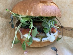 Magical mushs-burger (portobello mushroom and truffle mayonnaise)  at Junk y Vegan in Helsinki