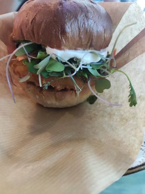 Burger with blue cheese mayonnaise at Junk y Vegan in Helsinki