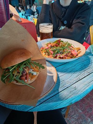 Meatningless burger and loaded chips at Junk y Vegan in Helsinki