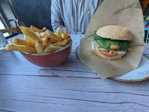 Junky burger with fries at Junk y Vegan in Helsinki