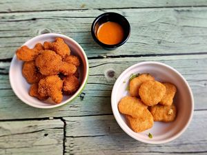 Flower wings and crispy nuggets. at Junk y Vegan in Helsinki