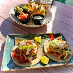 Tico Tico Tacos: one with jackfruit, one with “no chix” -pieces! Both were delicious!! at Junk y Vegan in Helsinki