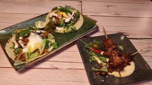 Tacos and skewers  at Junk y Vegan in Helsinki