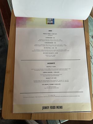 Menu  at Junk y Vegan in Helsinki