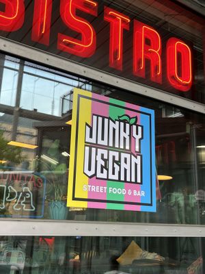 Sign outside   at Junk y Vegan in Helsinki