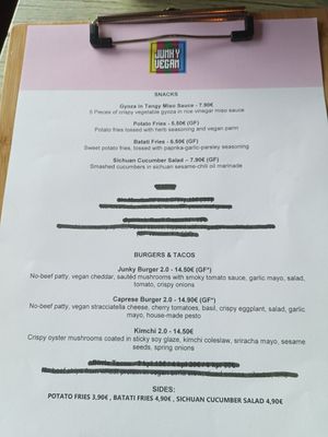 New menu 1 at Junk y Vegan in Helsinki