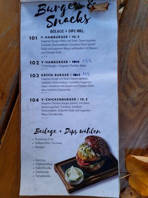 Menu Burger and snacks at ChayArt in Potsdam