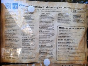 Menu at ChayArt in Potsdam