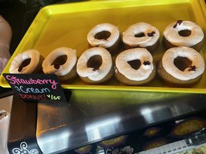 Strawberry cream vegan donut. So good!! #Veganuary at Hani Honey Company in Stuart