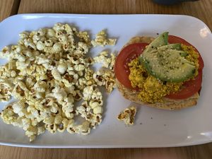 Avocado side up with scrambled tofu at Communitea Cafe in Canmore
