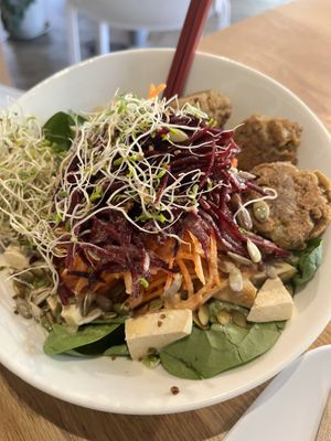 Buddha Bowl with falafels   at Communitea Cafe in Canmore