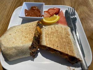 Vegan breakfast burritoos  at Communitea Cafe in Canmore