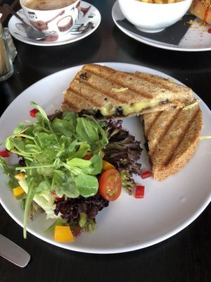 Herby Mushroom Toastie with Side Salad at The Music Cafe in Stratford-upon-avon