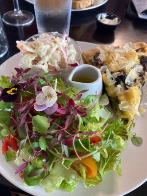Freshly baked mushroom and leek tart  at The Music Cafe in Stratford-upon-avon