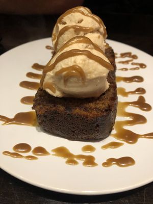 Sticky toffee pudding with hazelnut ice cream  at The Music Cafe in Stratford-upon-avon