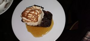 Sticky toffee pudding with hazelnut ice-cream at The Music Cafe in Stratford-upon-avon
