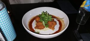 Cauliflower wing with cashew cream and bbq dressing at The Music Cafe in Stratford-upon-avon