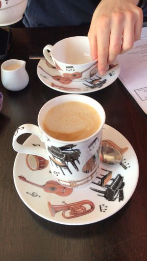 Oat milk latte  at The Music Cafe in Stratford-upon-avon