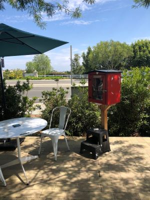 Mini library with step stool for kids. 💕 at Copa Vida in San Diego