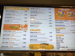 Menu (photo taken on 5th of July, 2022)  at Super Vegan in Barcelona