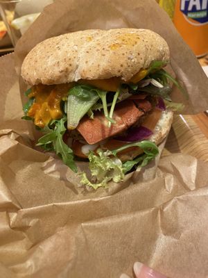 Gluten-free burger  at Super Vegan in Barcelona