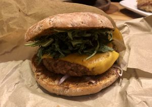 EKKOSET burger. Great flavor    at Super Vegan in Barcelona