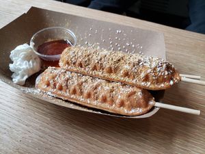 Golden waffle sticks at Coconut Whisk in Minneapolis