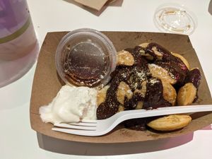 Chocolate factory mini pancakes at Coconut Whisk in Minneapolis