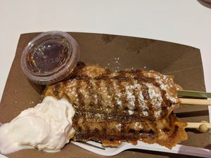 Mom's favorite cereal waffles at Coconut Whisk in Minneapolis