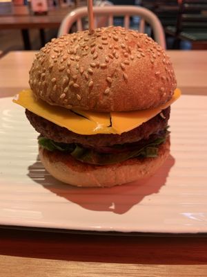 The new impossible Aussie burger. Very tasty! 👌🏽 at MEL - Grill'd - T2 in Melbourne Airport