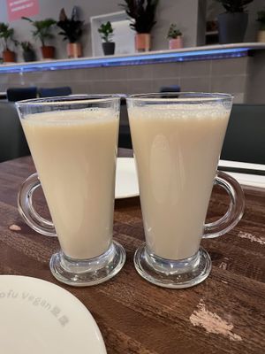 Cold soy milk at Tofu Vegan - Islington in North London