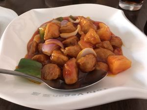 Sweet and sour "chicken” at Tofu Vegan - Islington in North London