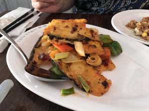 Double cooked “fish”  at Tofu Vegan - Islington in North London